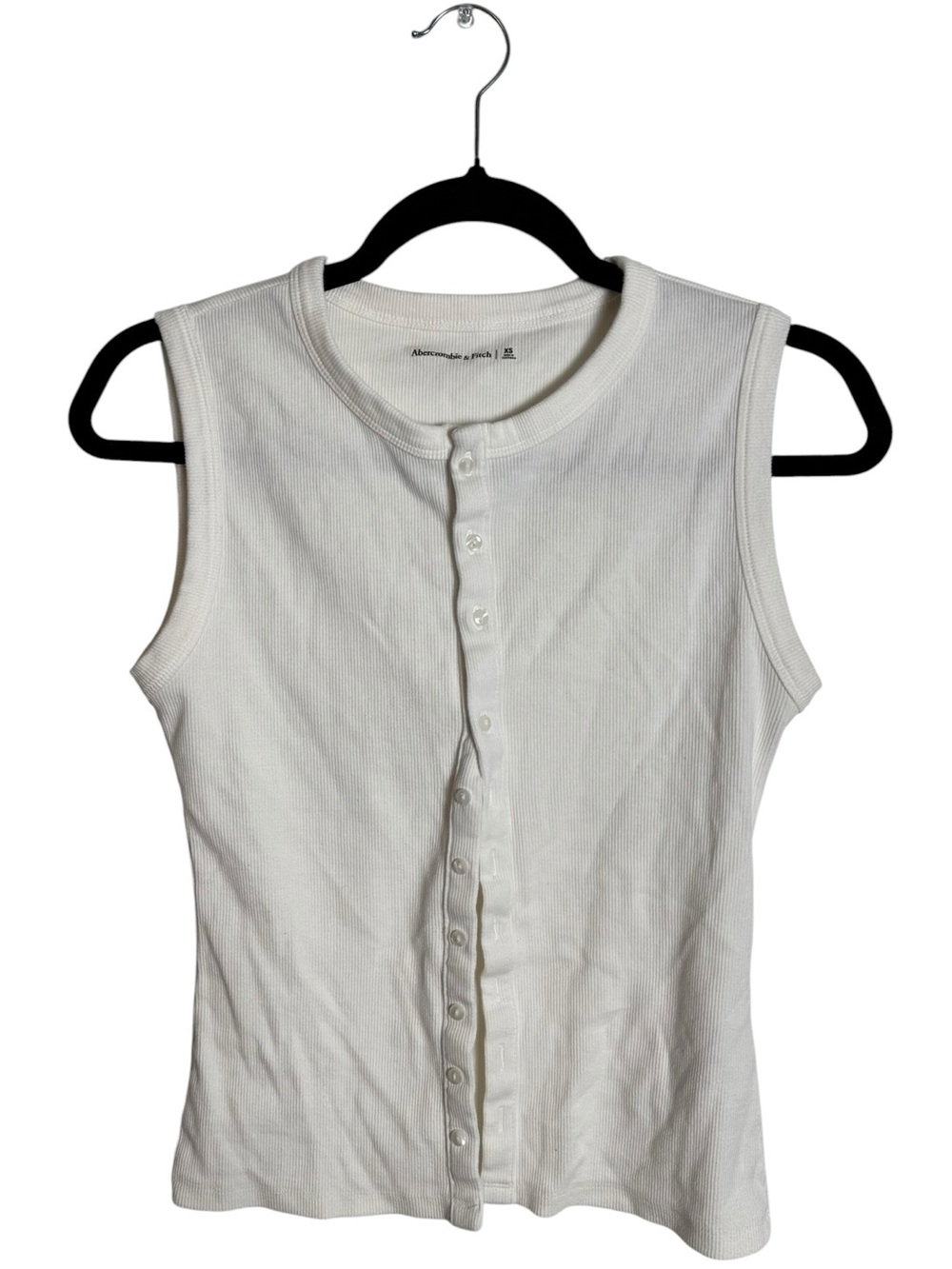 Abercrombie & Fitch Ribbed Button Front White Tank Top